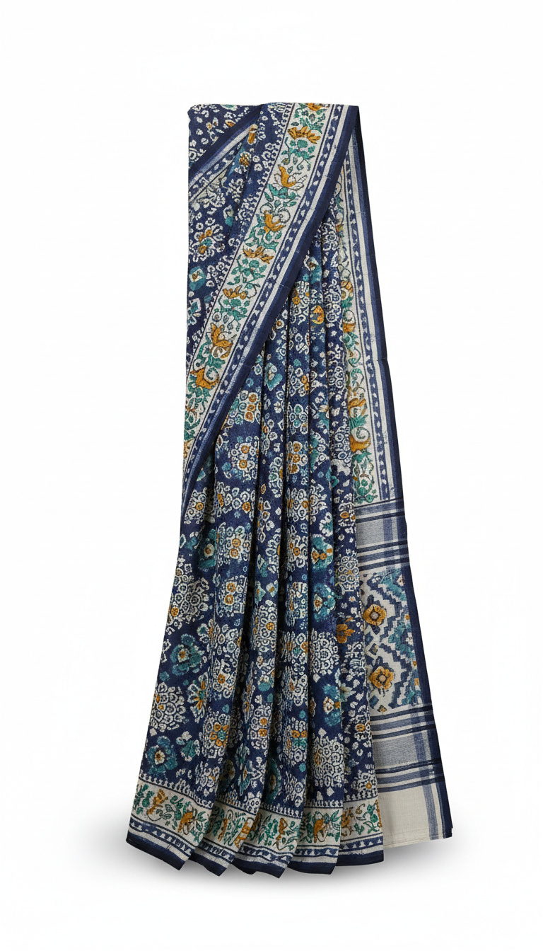 Indigo Dabu Cotton Saree